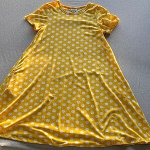 LuLaRoe Yellow White Polka Dot Casual Swing Dress With Pockets